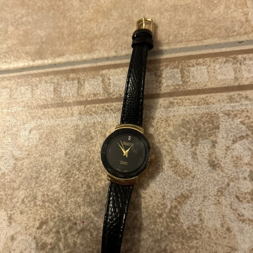 Womens Manhattan‎ Diamond Quartz Black Watch Wristwatch